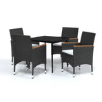 5 Piece Garden Dining Set with Cushions Black