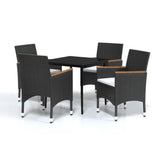 5 Piece Garden Dining Set with Cushions Black - Front View