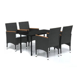 5 Piece Garden Dining Set with Cushions Black - Front View