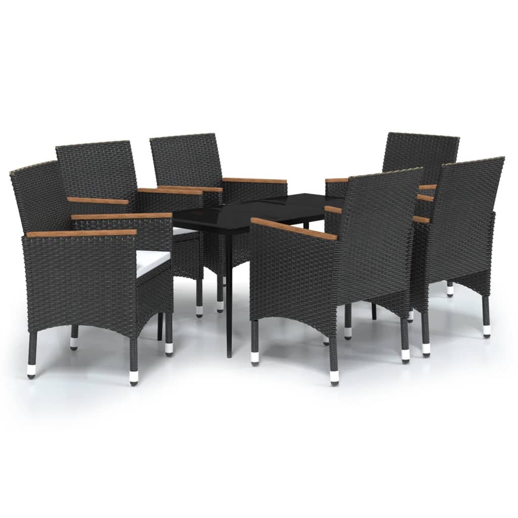 7 Piece Garden Dining Set with Cushions Black