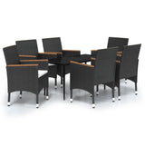 7 Piece Garden Dining Set with Cushions Black