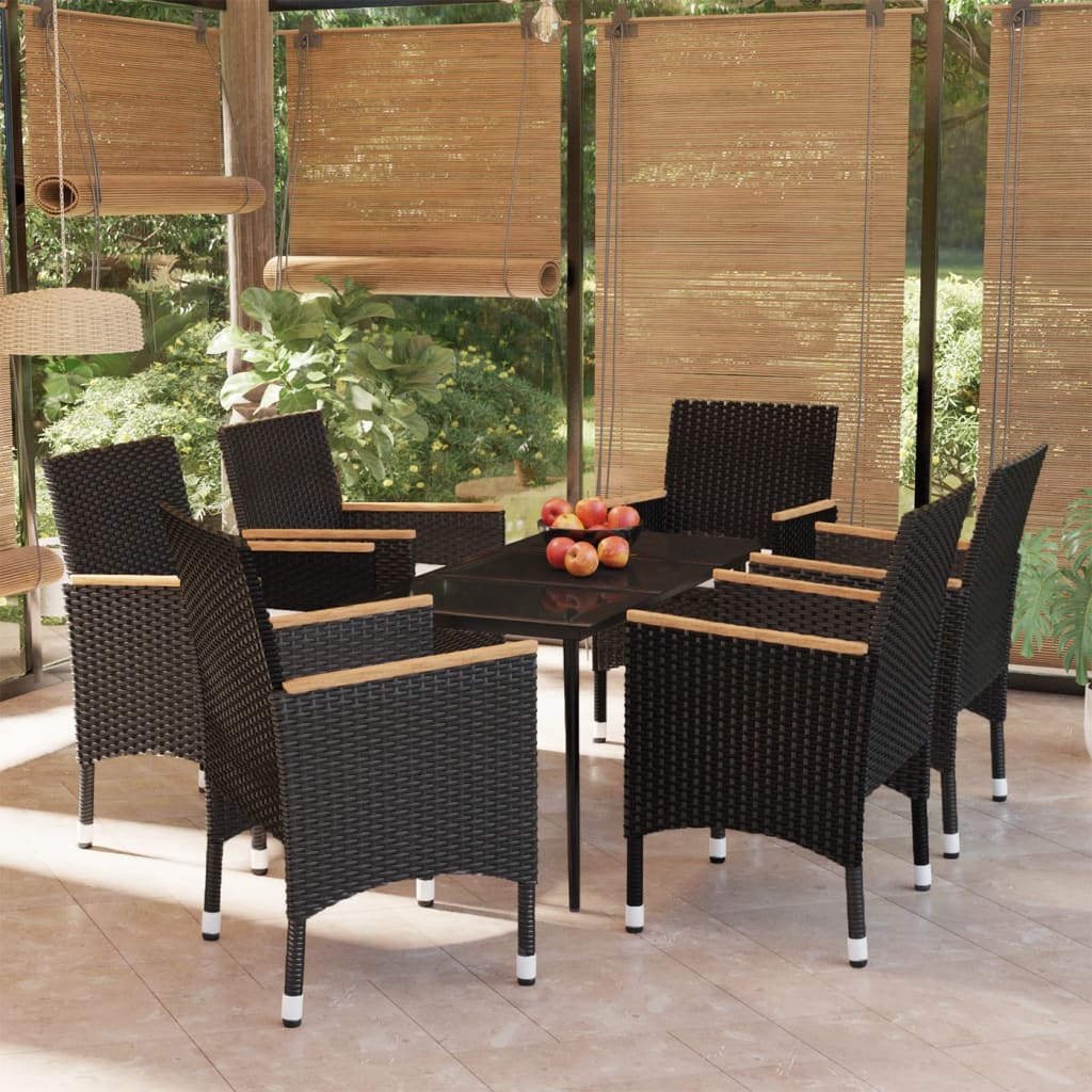 7 Piece Garden Dining Set with Cushions Black