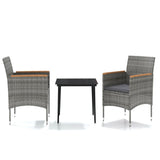 3 Piece Outdoor Dining Set with Cushions Grey and Black - Front View