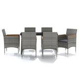 7 Piece Outdoor Dining Set with Cushions Grey and Black - Front View