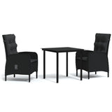 3 Piece Garden Dining Set with Cushions Black - Front View
