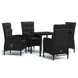 5 Piece Garden Dining Set with Cushions Black - Front View