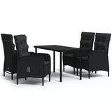 5 Piece Garden Dining Set with Cushions Black - Front View