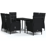 7 Piece Garden Dining Set with Cushions Black