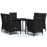 7 Piece Garden Dining Set with Cushions Black - Front View