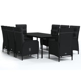 9 Piece Garden Dining Set with Cushions Black - Front View