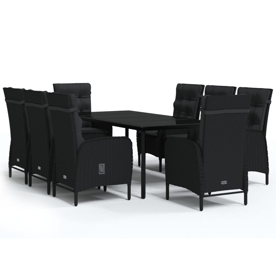 9 Piece Garden Dining Set with Cushions Black