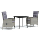 3 Piece Outdoor Dining Set with Cushions Grey and Black - Front View