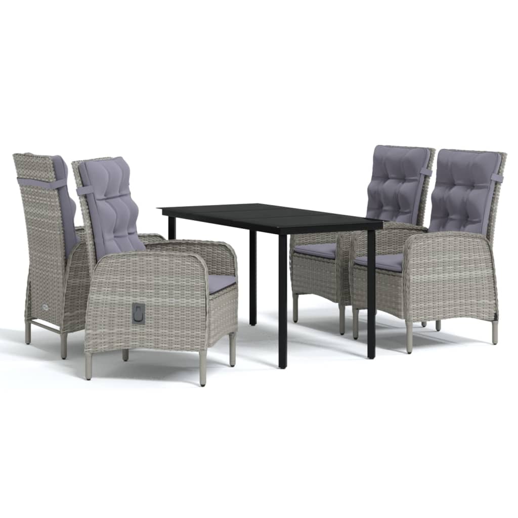 5 Piece Outdoor Dining Set with Cushions Grey and Black
