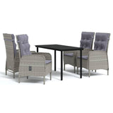 5 Piece Outdoor Dining Set with Cushions Grey and Black - Front View