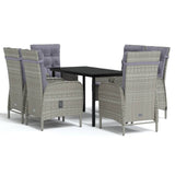 7 Piece Outdoor Dining Set with Cushions Grey and Black - Front View