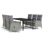7 Piece Garden Dining Set with Cushions Grey and Black