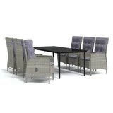7 Piece Garden Dining Set with Cushions Grey and Black - Front View