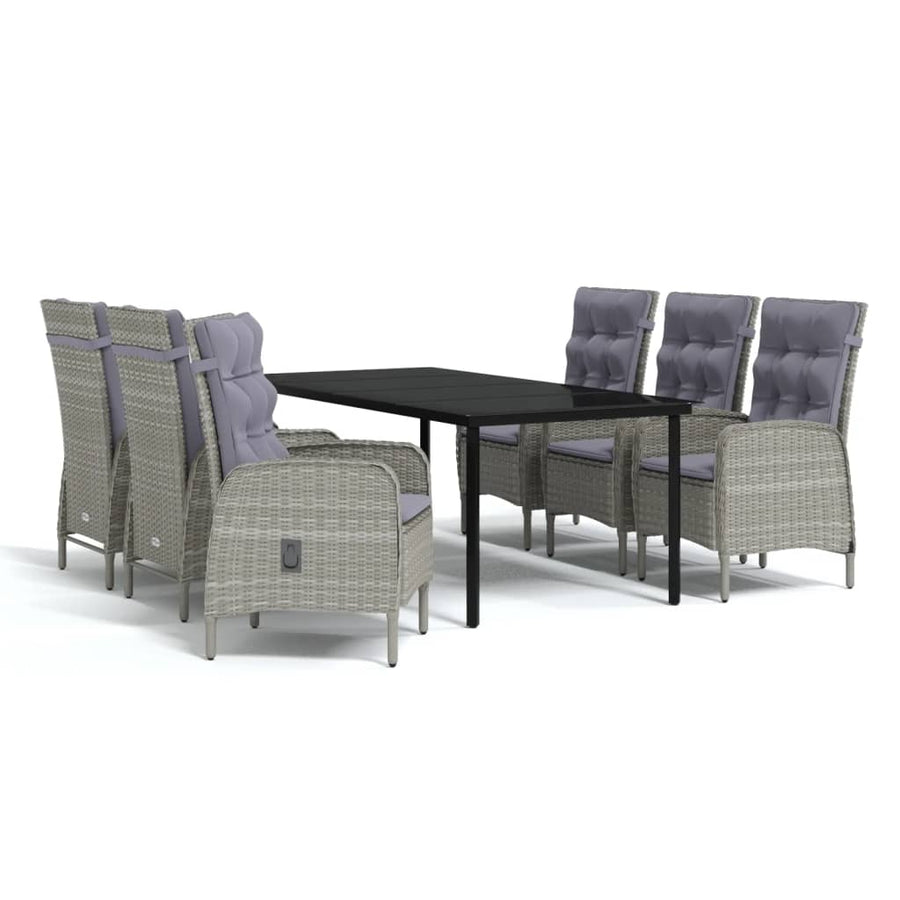 7 Piece Garden Dining Set with Cushions Grey and Black