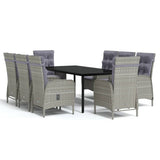 9 Piece Garden Dining Set with Cushions Grey and Black