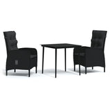 3 Piece Garden Dining Set with Cushions Black - Front View