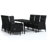 7 Piece Garden Dining Set with Cushions Black - Front View