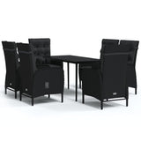 7 Piece Garden Dining Set with Cushions Black - Front View