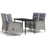 5 Piece Outdoor Dining Set with Cushions Grey and Black - Front View