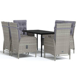 7 Piece Outdoor Dining Set with Cushions Grey and Black - Front View