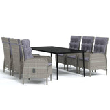 7 Piece Garden Dining Set with Cushions Grey and Black - Front View