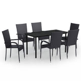 7 Piece Outdoor Dining Set Black - Front View