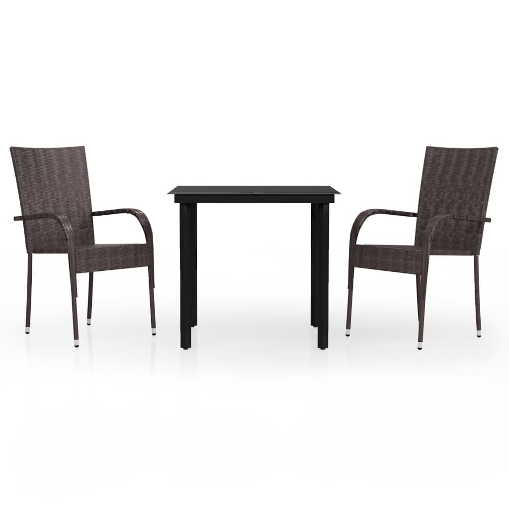 3 Piece Garden Dining Set Brown and Black