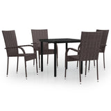 5 Piece Outdoor Dining Set Brown and Black - Front View