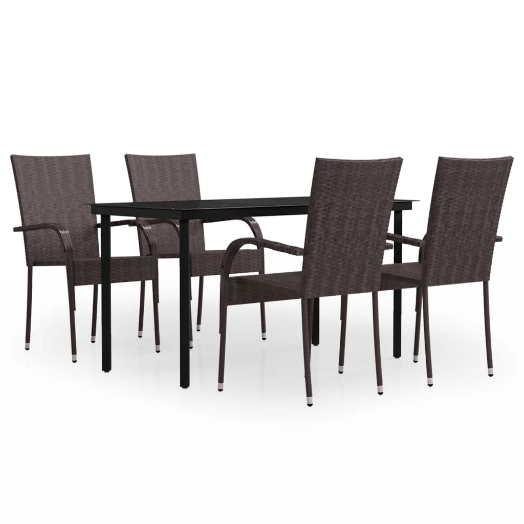 5 Piece Garden Dining Set Brown and Black