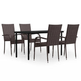 5 Piece Outdoor Dining Set Brown and Black - Front View