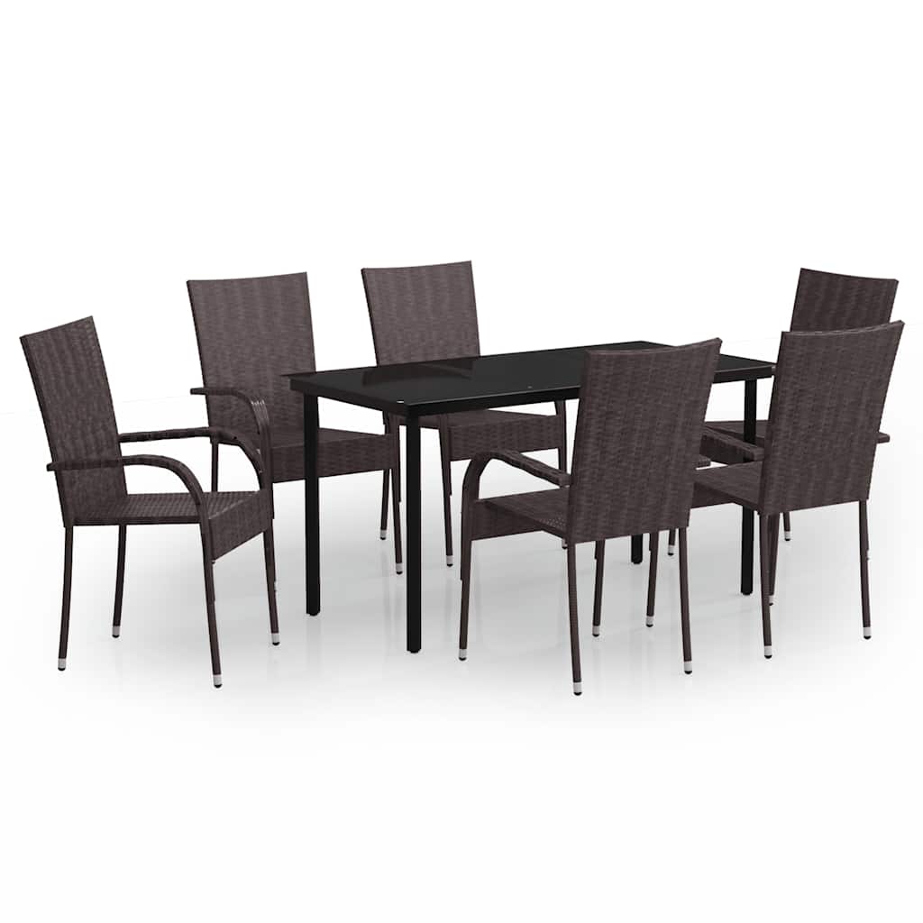 7 Piece Garden Dining Set Brown and Black