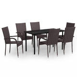 7 Piece Garden Dining Set Brown and Black
