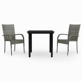 3 Piece Garden Dining Set Grey and Black - Front View