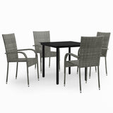 5 Piece Garden Dining Set Grey and Black - Front View