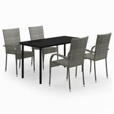 5 Piece Garden Dining Set Grey and Black - Front View