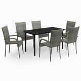 7 Piece Garden Dining Set Grey and Black - Front View