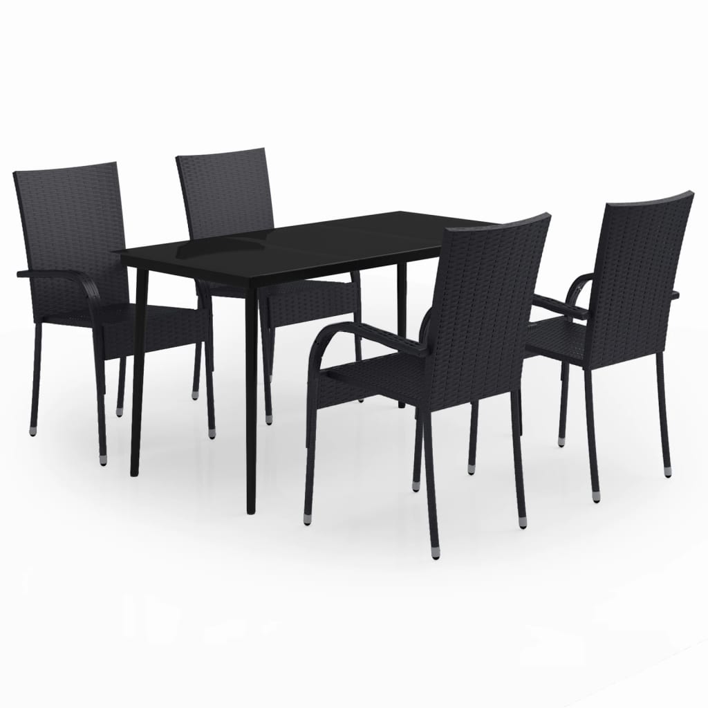 5 Piece Garden Dining Set Black
