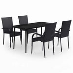 5 Piece Garden Dining Set Black