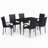 7 Piece Garden Dining Set Black - Front View