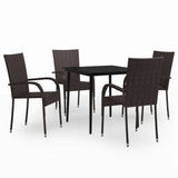 5 Piece Garden Dining Set Brown and Black - Front View