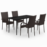 5 Piece Garden Dining Set Brown and Black - Front View