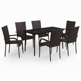 7 Piece Garden Dining Set Brown and Black - Front View