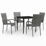 5 Piece Garden Dining Set Grey and Black - Front View