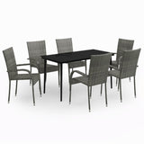 7 Piece Garden Dining Set Grey and Black - Front View