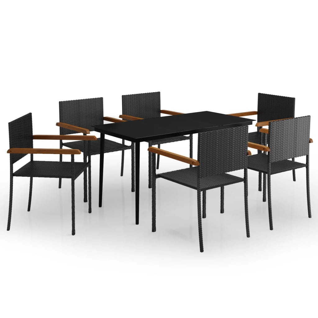 7 Piece Garden Dining Set Black
