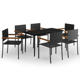 7 Piece Garden Dining Set Black - Front View